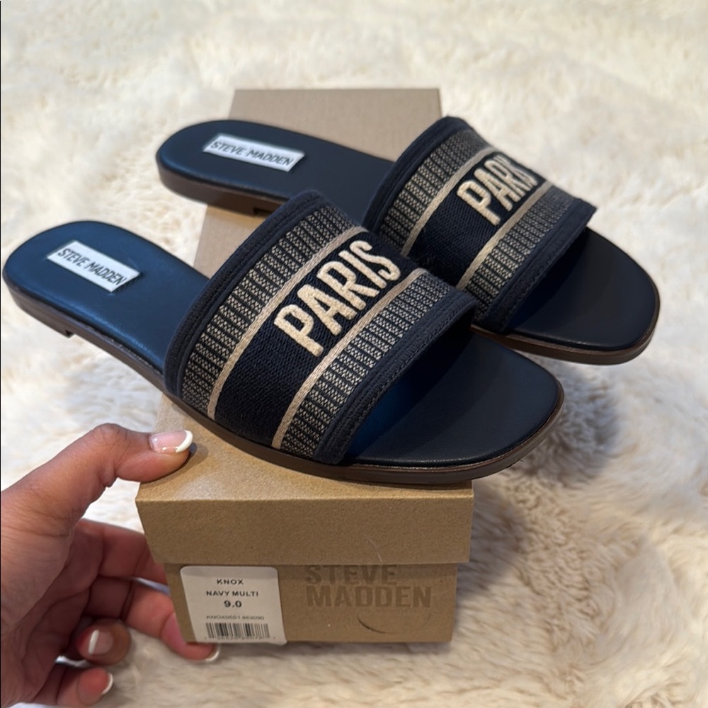 Steve Madden Knox Navy Slide Sandals size 9